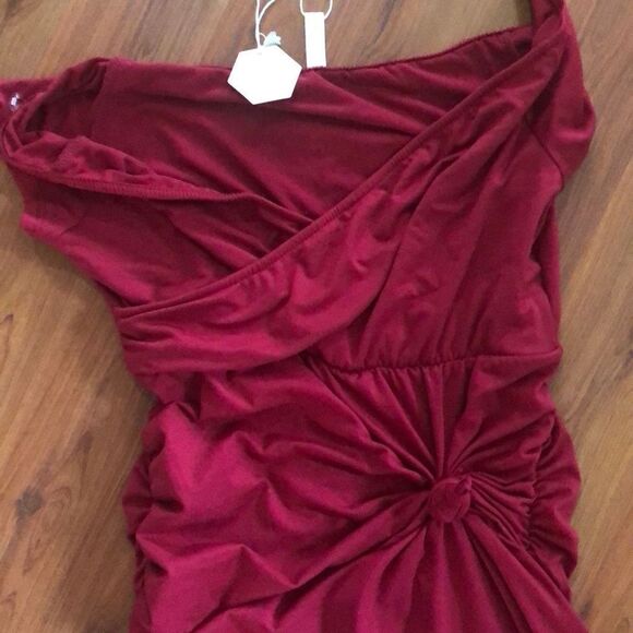 NWT PINKBLUSH Red maternity dress ruched side, long poly spandex size S - Picture 6 of 6